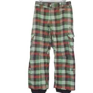 BURTON Stow Baggy Cargo Snowboard Pants Ski Winter Snow Green Tartan Plaid S